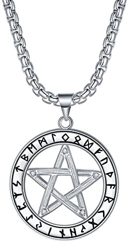 REIOT Pentagramm Halskette für Herren, Wikinger Rune Pentagramm Anhänger mit Edelstahlkette, Nordischer Schmuck Herrenamulette