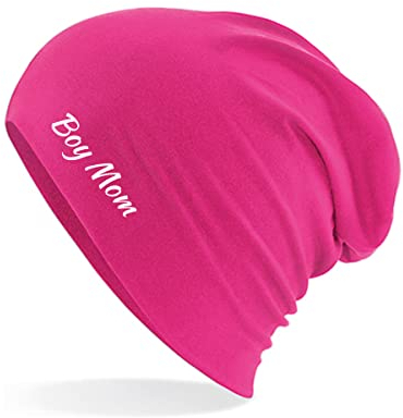 Huuraa Beanie Boy Mom Schriftzug Unisex Mütze Größe Fuchsia mit Motiv für alle Eltern Geschenk Idee für Freunde und Familie