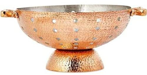 Amoretti Brothers Copper Colander - 9.5- Culinary Tradition Meets Modern Versatility | Perforated Drainer Strainer Plated Exterior, for Pasta, Rice, Fruits, Vegetables and More | PFOA & PFTE free