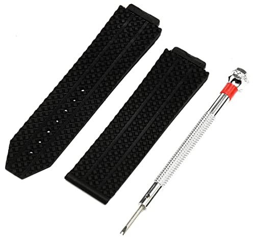 Silicone Rubber Watchband Waterproof Strap Replacement Black Silicone Rubber Watch Band Strap Compatible with Hublot Screwdriver.