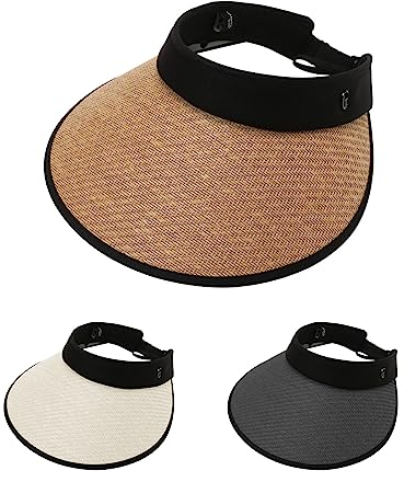 Bootoow Damen Sonnenhut,3pcs Strohhut Damen,Damen-Sonnenhut Mit Großer Krempe,Stroh UPF 50+ Packbar Faltbar Visor Cap,Strand Strohhut Für Strandurlaub Reisen Gartenarbeit Golf(Beige+Schwarz+Khaki)