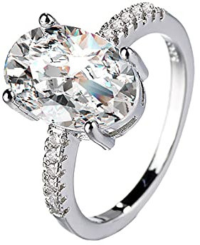 TianWlio Echter Moissanite-Diamantring Großer ovaler Eierring weiblich Damen Mädchen Ring Schmuck Eleganter