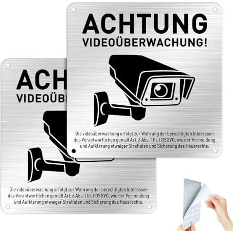 SINMAO Dieser Bereich Wird Videoüberwacht Schild Aufkleber Klein Metall Aluminium mit Selbstklebend Schild Videoüberwachung Klein 15x15cm mit DSGVO Hinweis 2St