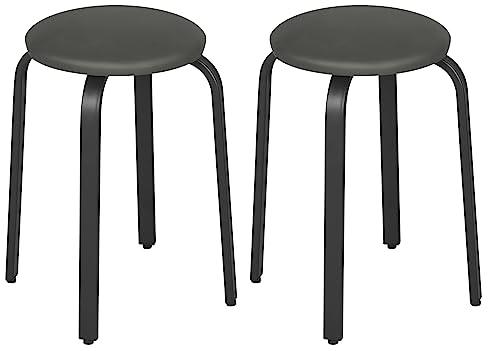Lestarain Chaises de Salle à Manger, Lot de 2, Tabouret Cuisine, Chaise de Cuisine, Siège Rembourré, Chaise Empilable, en Simili-Cuir, Gris, LCNI116001-2