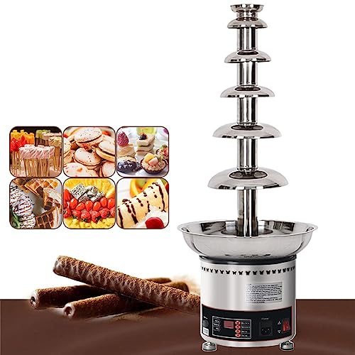 Commercial Chocolate Fountain, 4/5/6/7-tier Large Capacity Chocolate Fondue Waterfall Machine, 30℃~150℃ Adjustable Stainless Steel Sauce Melting Pot for Party Wedding and Birthday 6-Tiers