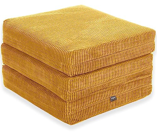 Gilda Adult Z Bed Futon Mattress Chair Footstool Morphing Furniture (5KG Deluxe Foam, Mustard)