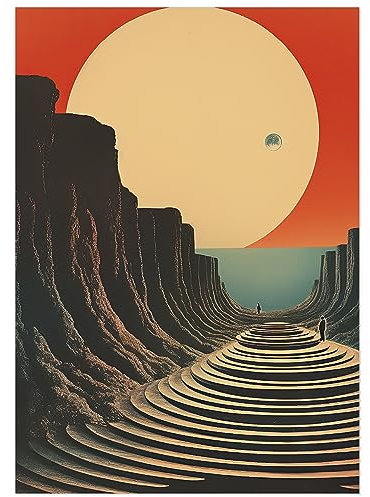 JUNOMI® Surrealismus Poster DIN A2 - Motiv 01 | Vintage Poster, Fantasie-Poster, Hippie, Planeten, 60er, 70er, 80er, Frauenporträt | Ohne Rahmen