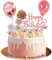 Moorle Happy Birthday Tortendeko 12 Stück, Damen Torten Geburtstagsdeko, Rosa Gold Kuchendeko, Topper Tortendekoration mit Golden Sterne Papierfächer Konfetti Luftballons für Geburtstagsfeier