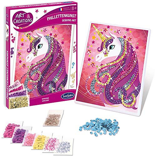 Sentosphère 3920150 Bastelset Paillettenbild, Motiv Einhorn, Pailletten-Kunst, DIY Kreativ-Set für Kinder und Erwachsene, Nachauflage