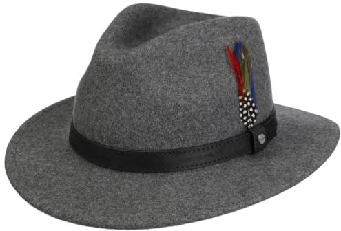 Stetson Rincova Traveller Wollhut Unifarbener Outdoor-Filzhut mit Ledergarniturband Made in USA Herren Herbst Winter grau-meliert 63 cm