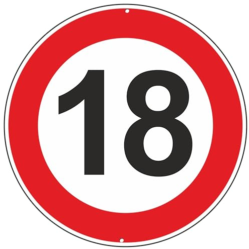 Pubblimania Vitesse maximale 18 Km horaires signalisation routière panneau idéal également pour anniversaire aluminium métal rond épais 3 mm pour extérieur Ø 30 (vitesse maximale 18 Km Heures)