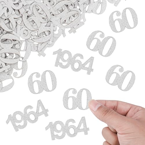 ALEGRE Glitzer Konfetti 60 Geburtstag Deko Groß 3,4-5cm, 100 Stk Deko 60 Geburtstag Mann, Tischdeko 60 Geburtstag Frau, Streudeko 60er Geburtstag, 60. Geburtstag Deko Silber, Geburtstagsdeko 60 Jahre