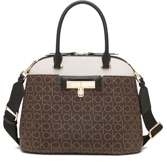 Calvin Klein Damen Becky Dome Organizational Satchel, Braun/Khaki/Schwarz/Weiß