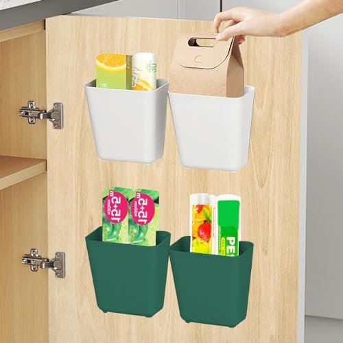 Volhuluk 4 Piezas Caja de Almacenamiento de Puerta de Cocina, Caja de Almacenamiento Adhesivo Montada en Pared, Organizadores de Cesta de Gabinete de Cocina Etraíble para Baño, Cocina, Armario