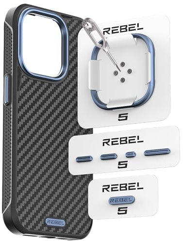 REBEL GEN6/GEN5 Metal Components Upgrade Kit [CNC Aluminum Full Set] Lens Ring, Complete Buttons & Logo Pack for iPhone 16 Pro Max/16 Pro/15 Pro Max/15 Pro/14 Pro Max FLEX/GEN-6/GEN-5 Cases (Blue)