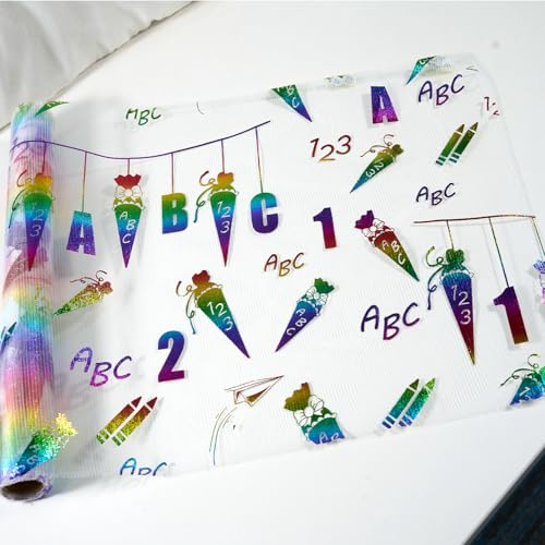 YBwanli Tischläufer für Einschulung Schulanfang Deko Schuleinführung Tischband Zuckertüten 123 ABC Mädchen Junge 400X29 cm Bunte Chiffon-Tischdecke