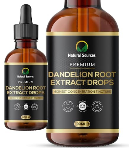 Natural Sources Dandelion Root Extract Drops 100ml – High Strength Dandelion Root Tincture (Taraxacum Officinale) – Traditional Herbal Alcohol Extract – Grown & Produced in the UK