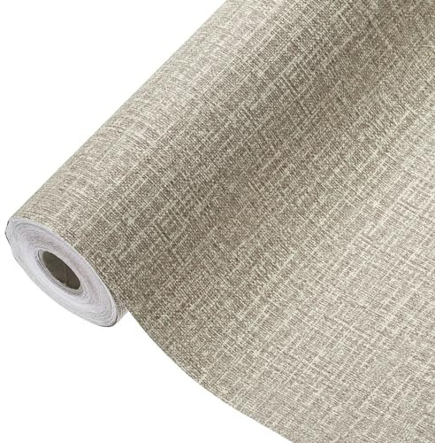 Sourcing Map Grasscloth Peel & Stick Wallpaper - 23.6x394 Self-Adhesive Textured Wallpaper - Waterproof for Desk, Wardrobe, Countertop, Cabinet - Light Brown