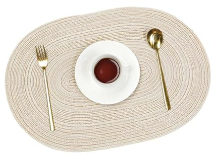 CULASIGN 4 Stück Gewebte Tischsets, 50x35 cm Handgefertigte Abwaschbar Hitzebeständigen Platzdeckchen aus Baumwolle Oval Platzsets für Küche Hochzeit Party Restaurant (Beige,50 x 35 cm)