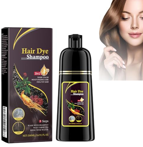 Tkekruh Naturbraun Haarfarbe Shampoo Hair Dye Shampoo 3-in-1 500ml, Instant Hair Shampoo, Einfach zu Benutzen Haarfärbeshampoo für Männer und Frauen, Fördert Das Haarwachstum