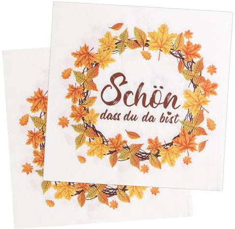 LOHAME 40 Stück Herbst Servietten Schön Dass Du Da Bist Tischdeko 33 x 33cm Herbstkranz Papierserviette Ahornblatt Herbstdeko Herbstblätter Hochzeitsservietten für Herbst Hochzeit Erntedankfest