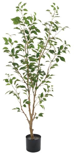 SilksAreForever 5' Ficus Benjamina Leaf Silk Tree w/Pot -Green (Pack of 2)