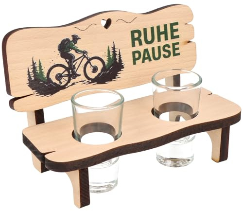 Spruchreif | Schnapsbank mit 2 Gläsern | Schnapsbank mit Farbdruck | Geschenk zum Geburtstag | Geschenk Mountainbike | Ruhepause Mountainbike