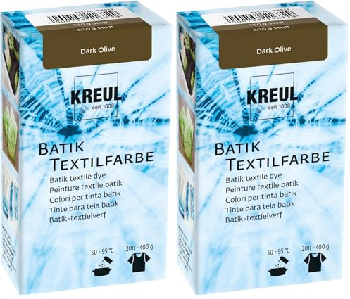 KREUL 98533 - Batik-Textilfarbe Dark Olive, 70 g, Farbpulver zum Batiken und Färben von Textilien (Packung mit 2)