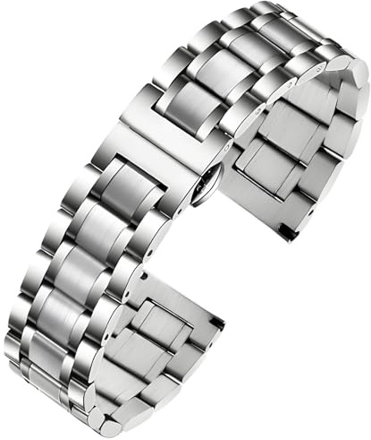 TStrap Metall Uhrenarmband Edelstahl - Schwarz Armband für Uhr Herren und Damen Schnellverschluss - Ersatzarmband für Smartwatch aus Massivem Stahl Poliert - 12mm ... 20mm 22mm 24mm