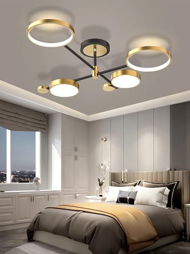 Moderne LED-Deckenleuchte Dimmbare Deckenlüster Semi-Flush Mount Decken Licht mit Fernbedienung Kronleuchter Gold Kronleuchter Schwarz für Wohnzimmer Schlafzimmer Esszimmer Büros (Gold, 4 Köpfe)