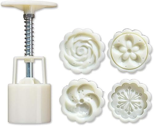 5 Stück Stempel für Kekse, Ausstechformen Mooncake, Backform, Handpresse, Kekse, mit Blume, Stempel, Dekoration für Kuchen, Backutensilien