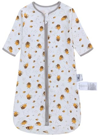 Baby Sleeping Bag 100% Cotton 0.5 TOG Long Sleeves Wearable Blanket Various Sizes Sleeping Sack for Newborn Boys Girls Infant Toddlers Baby 12-18 Months - White Bee