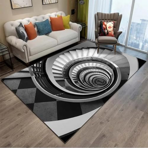 Wendeltreppe 3D-Gedruckter Teppich Wohnzimmerteppiche Anti-Rutsch-Matte Heimdekorationsmatten 180 X 280 cm - Leicht Zu Reinigendes, Weiches Polyester Mit Gummirückseite-3304602045092