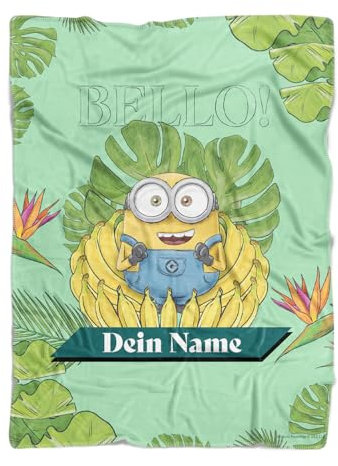 PICANOVA Personalisierte Minions Decke mit Name 200x150cm - Premiumqualität Kuscheldecke für Kinder - Individuell Fleecedecke Fans von Despicable Me - Green Bello