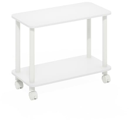 Furinno Turn-N-Tube Table d'appoint rectangulaire Moderne avec roulettes, Bois d'ingénierie, Blanc/Blanc