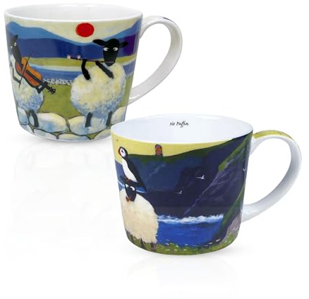 Thomas Joseph Kaffeebecher-Set, Knochenporzellan, 325 ml, mit Schaf- und Bauernhof-Design, Geschenkbox, 2 Stück