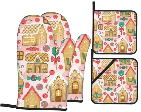 Ensemble de gants de cuisine et maniques roses résistants à la chaleur avec surface antidérapante pour la cuisine, la cuisson, le grill, le barbecue