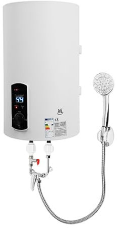 WindWilder 30L Elektrischer Warmwasserbereiter mit Shower Kit, 2000W 220V Elektro Wandhängender Boiler, 25-75 ℃ Wassertemperaturbereich, 34x57cm, Weiß