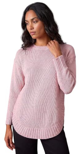 Roman Women Ribbed Jumper for Women UK Ladies Curved Hem Sweater Stitch Detail Pullover Chunky Knitwear Knit Winter Autumn Textured Oversized Soft Cosy Comfy - Light Pink - Size 12