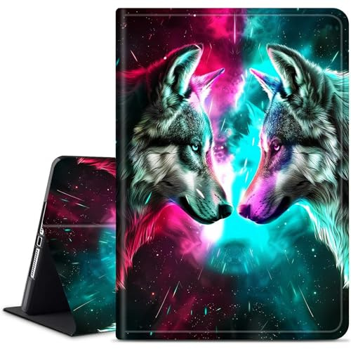 Dikoer for Amazon Kindle Fire HD 8 & HD 8 Plus(12th/10th Generation, 2024/2022/2020 Release) 8 Tablet Case, Slim Kickstand Stand Leather Smart Cover with Auto Wake/Sleep, Gray Wolf Red Blue