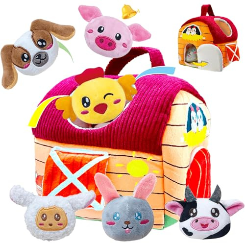 Afufu Baby Montessori Spielzeug 6-12 Monate, Kinderspiele Bauernhof Spielzeug mit Knisterpapier Rassel Spiegel, Sensorik Motorikspielzeug ab 1 Jahr, Lernspiele Babygeschenke