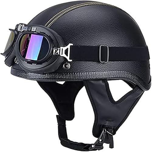 Retro Moto Casco Mezzo, Vintage Motorcycle Casco, Certificazione DOT/ECE Caschi Con Occhiali Portatile Casco A Scodella Per Uomo Donna Scooter Street Cruiser D,M/(57~58cm)