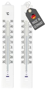 Lantelme Lot de 2 thermomètres d'extérieur blancs - Affichage de la température de -30 °C à 50 °C - En plastique - 18 cm - Résistant aux intempéries - Pour l'intérieur et le jardin - Thermomètre de