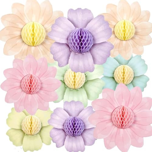 9 Stück Deko Kindergeburtstag Mädchen Wabenbälle, FORMVERSITY Papierblumen Deko, Geburtstagsdeko Frauen, Party Deko Papierblume, Deko Geburtstag Mädchen Geburtstagsdeko Bunt, Sonnenblumen Deko