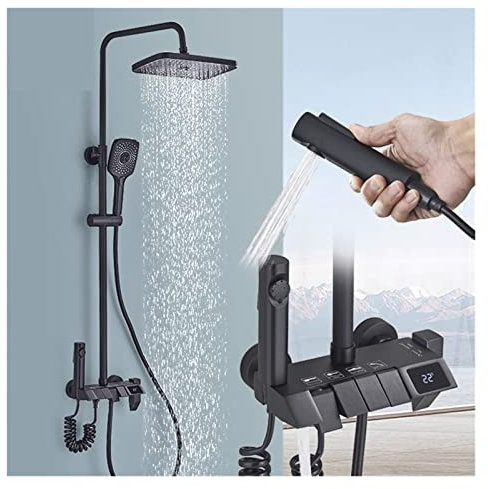 Conjunto de Ducha de Ducha de araña Juego de Ducha Digital Negro de latón Inteligente grifos de baño de latón