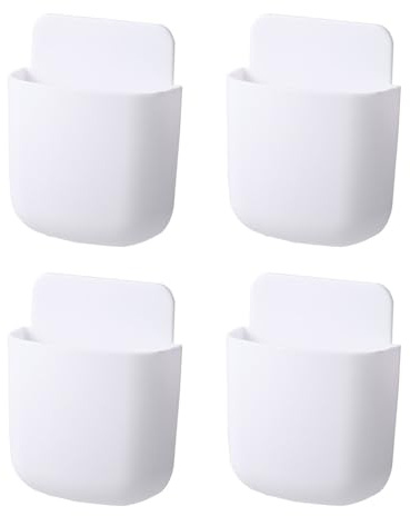 Nebulixq 4-Pack Wall-Mounted Remote Control Organizer with Charging Port, Self-Adhesive Storage Box for Phones, Keys & More - White