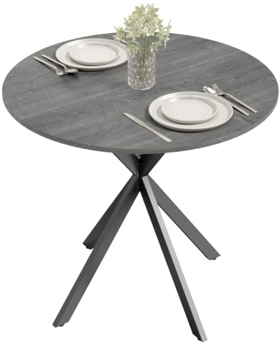 HOMCOM Esstisch für 2 Personen im Industriestil, Ø 80 cm, Grau | Runder Küchentisch, mit Stahlbeinen, für Esszimmer, Küche, Homeoffice