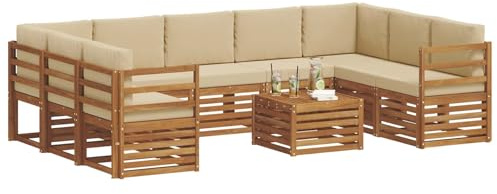 vidaXL Sofagarnituren 10 pcs Natur und Beige Massivholz Akazie, Moderner Garten-Sofa, robuster Sitzbereich, stilvolle Lounge-Möbel für entspannte Terrasse