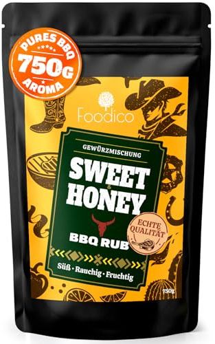 Foodico BBQ Rub Sweet & Honey 750g Grill Gewürz | Süß-Fruchtige Gewürzmischung mit Honig-Note | Exotisches BBQ Grillgewürz für Geflügel & Schwein