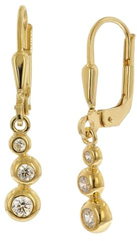 trendor Damen-Ohrringe 925 Silber Vergoldet Zirkonia Ohrhänger 21587 | eleganter Ohrschmuck mit Klappbrisur für Frauen,